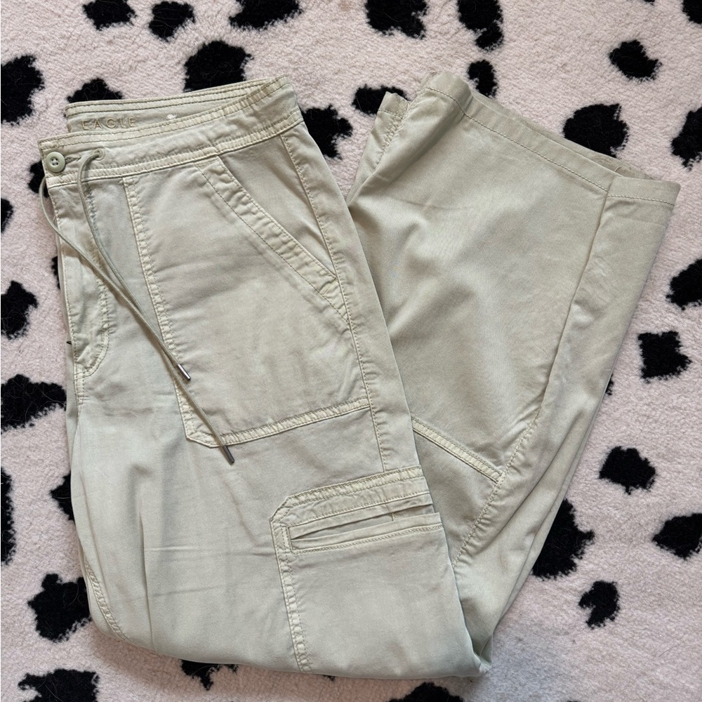 American Eagle Outfitters Baggy Wide Leg Pants Light Green 12 Short
